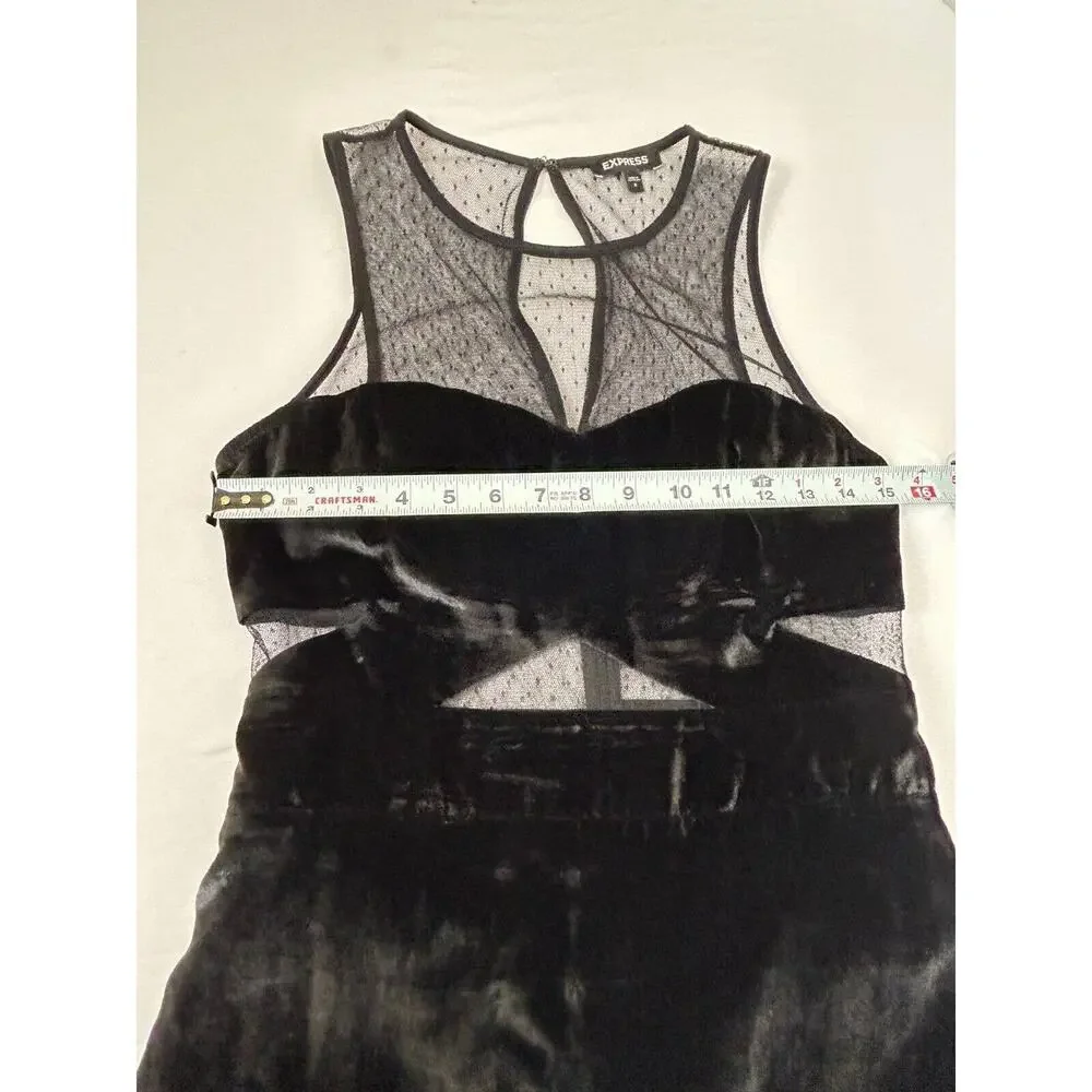 Express Mini Dress Womens Size 6 Black Velvet High Neck Sheer Sleeveless Cut Out